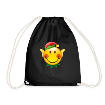 Smiley Glossy Christmas Elf - Drawstring Bag - black - Front