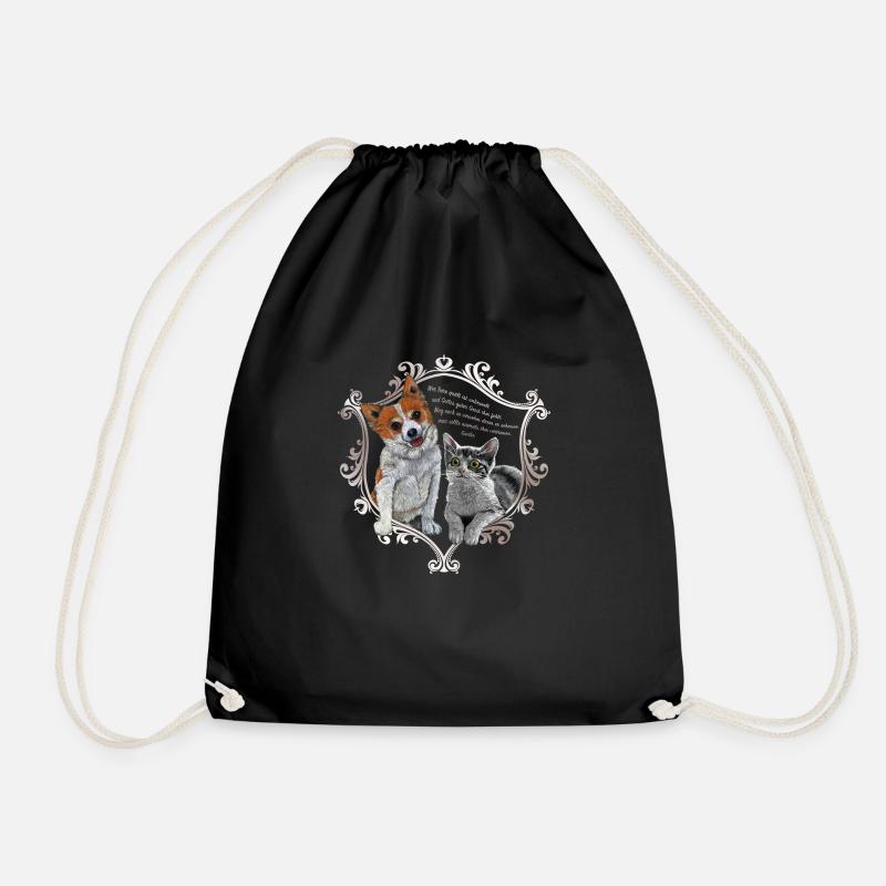 Dog Cat Goethe - Drawstring Bag - black