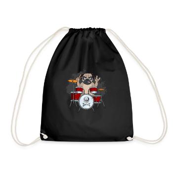 Pug on drums - Drawstring Bag - black - Front