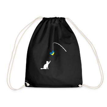 Ukraine Heart Cat Fishing Rod I Stand With Ukraine - Drawstring Bag - black - Front