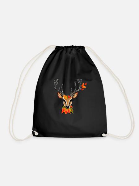 Hirschkopf im Herbst Hirsch Geweih Bock Reh Kitz 2 - Turnbeutel - Schwarz