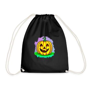 Halloween gespenstisch Kürbis Kürbislaterne 18 - Turnbeutel - Schwarz - Vorne
