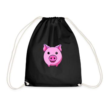 Schwein süß Schweinchen Schweine Kawaii Tier 6 - Turnbeutel - Schwarz - Vorne