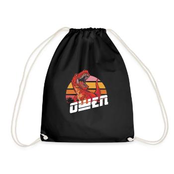 OWEN - Beautiful boy name with T-REX Dino - Drawstring Bag - black - Front