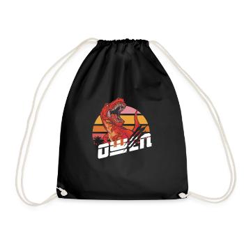 OWEN - Beautiful boy name with T-REX Dino - Drawstring Bag - black - Front