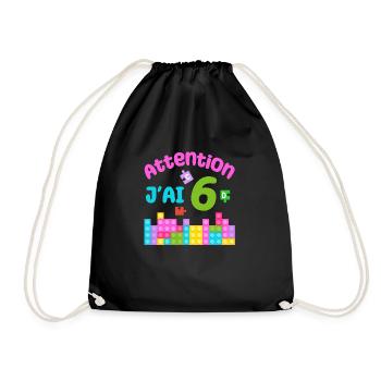 Gift 6 years Birthday I am 6 years old - Drawstring Bag - black - Front
