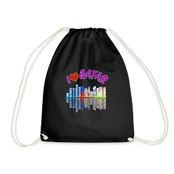 I Love Qatar Skyline Citiscape Reflections - Drawstring Bag - black - Front
