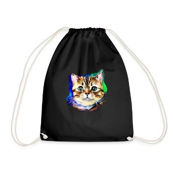 Cat Face 3 - Drawstring Bag - black - Front