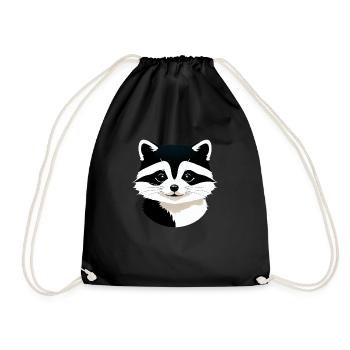 Raccoons Cute Cartoon Raccoon 6 - Drawstring Bag - black - Front