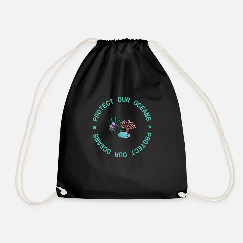 Protect our oceans - Drawstring Bag - black