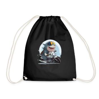 Roro the biker shark - Drawstring Bag - black - Front