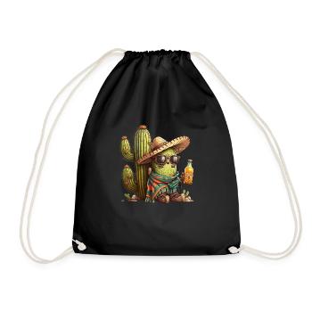 Drôle de cactus avec bière sombrero et lunettes de soleil - Sac de sport léger - noir - Devant