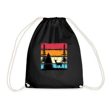 Wald shinrin yoku Waldmeditation retro Hirsch - Turnbeutel - Schwarz - Vorne