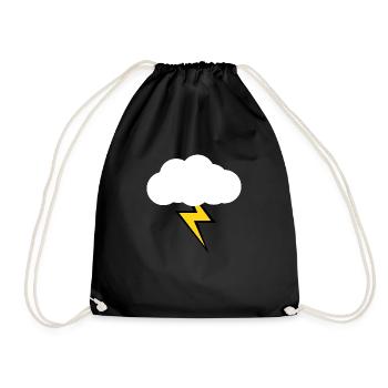 Wolke mit gelben Blitz/ Blitz Design - Turnbeutel - Schwarz - Vorne