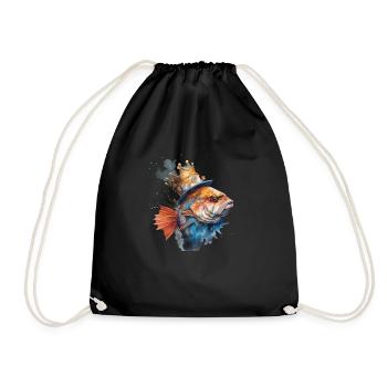 The Fish King - Lord of Fish - Drawstring Bag - black - Front