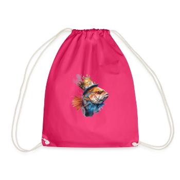 The Fish King - Lord of Fish - Drawstring Bag - fuchsia - Front