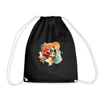 Retro Diva: Femme avec des lunettes de soleil rétro - Sac de sport léger - noir - Devant