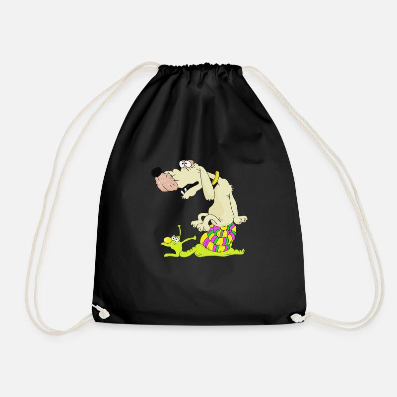 Funny dog rides on a snail - Drawstring Bag - black