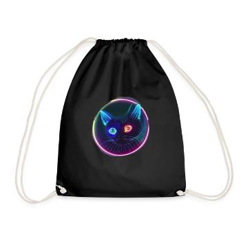 Black Cat with Neon Eyes - Drawstring Bag - black - Front