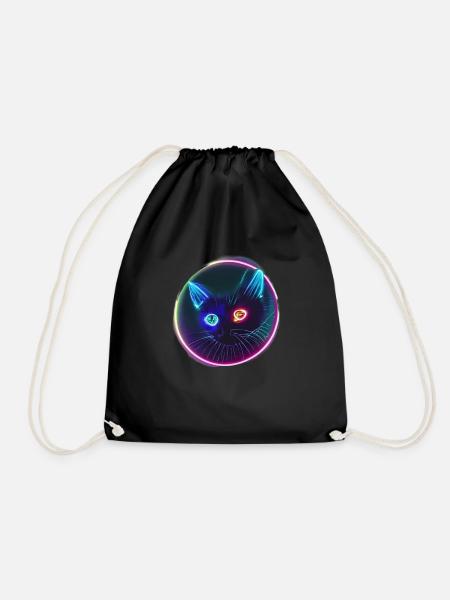 Schwarze Katze mit Neonaugen - Turnbeutel - Schwarz
