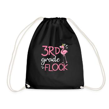 Flamingo Back To School 3rd Third Grade Flock - Drawstring Bag - black - Front