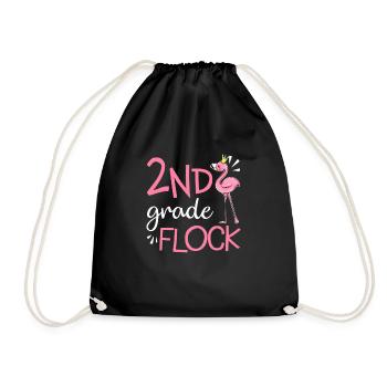 Flamingo Back To School 2nd Second Grade Flock - Drawstring Bag - black - Front