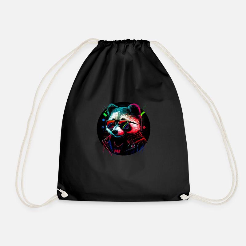 Cyber raccoon - Drawstring Bag - black