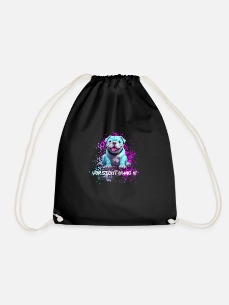 Caution Dog Cute Blue Dog Is Cheerful - Drawstring Bag - black