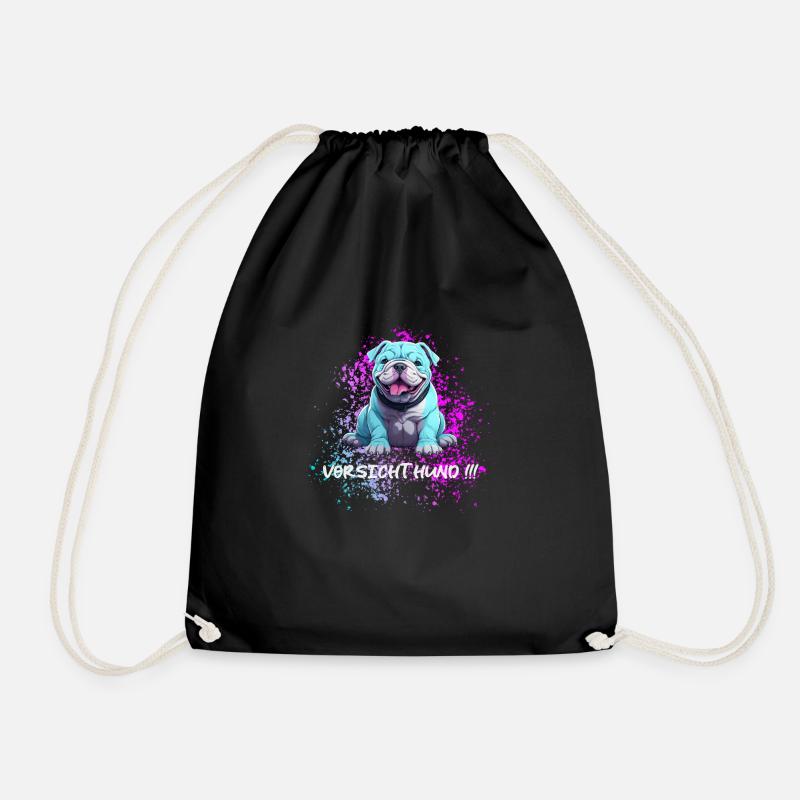 Caution Dog Cute Blue Dog Is Cheerful - Drawstring Bag - black