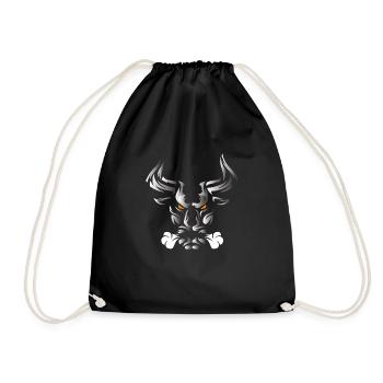 Stier Stierkopf Kopf Logo Steak Beast Gym Horn - Turnbeutel - Schwarz - Vorne