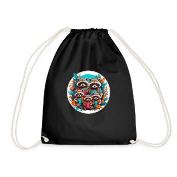 Adorable raccoon family. Funny raccoons - Drawstring Bag - black - Front