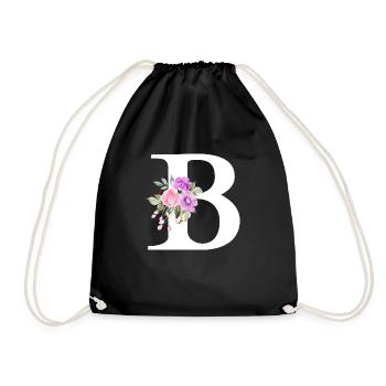 Purple floral letter b - Drawstring Bag - black - Front