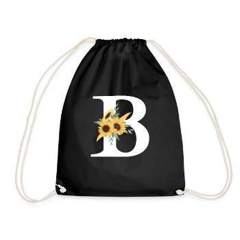 Buchstabe b blumige Sonnenblume - Turnbeutel - Schwarz - Vorne