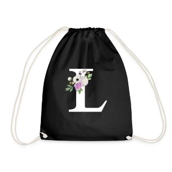 Purple Floral Letter L - Drawstring Bag - black - Front