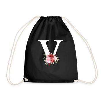 Roter floraler V-Buchstabe - Turnbeutel - Schwarz - Vorne