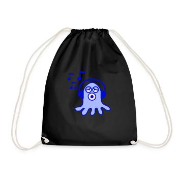 Cute octopus octopus octopus squid listening to loud music - Drawstring Bag - black - Front