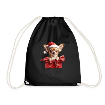 Chihuahua Santa Gift - Drawstring Bag - black - Front