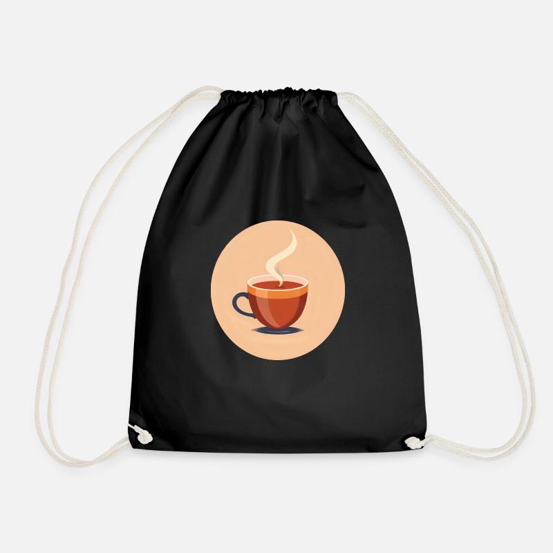 Minimal steaming Coffee Cup - Drawstring Bag - black