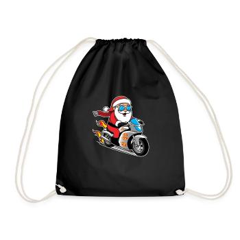 Santa Claus Santa Claus Motorcycle Rider - Drawstring Bag - black - Front