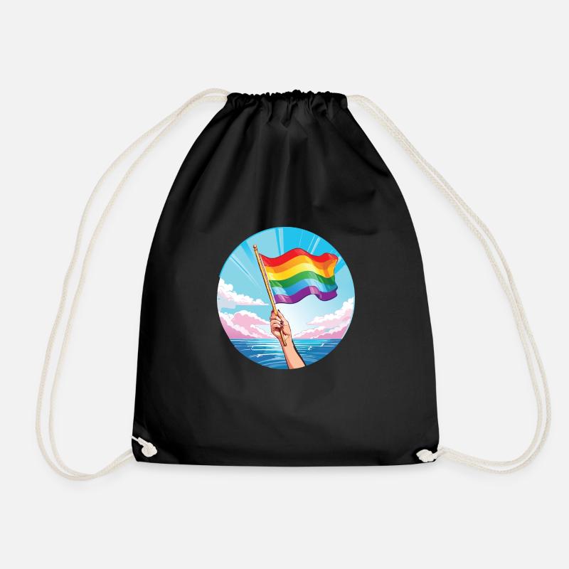Pride Flag Ocean - Drawstring Bag - black