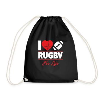 Rugby ist mein Leben, Geschenkidee - Turnbeutel - Schwarz - Vorne