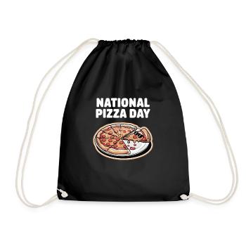 National Pizza Day 2025 pizza day gift - Drawstring Bag - black - Front