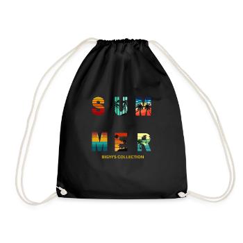SUMMER – Colourful summer letters with palm trees - Drawstring Bag - black - Front