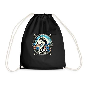 Husky Mom Vintage Style Dog Lover Design - Drawstring Bag - black - Front