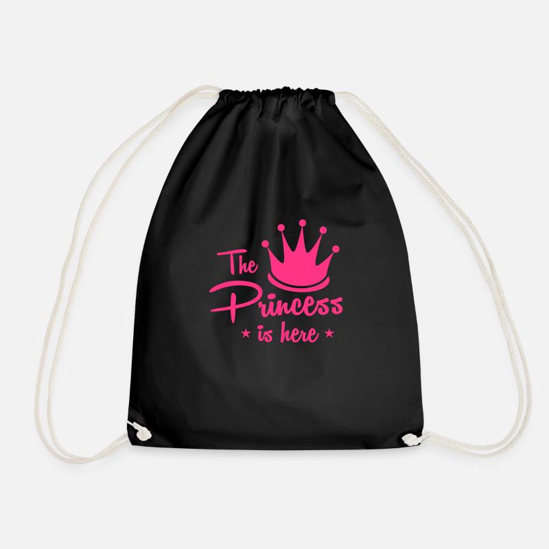 the princess is here with royal crown - Drawstring Bag - black
