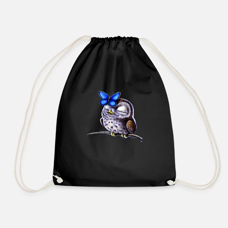 Owl and butterfly - Drawstring Bag - black