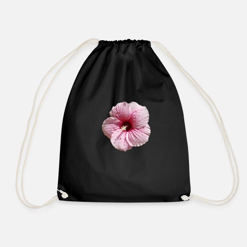 Pink hibiscus tropical flower zoom macrophoto - Drawstring Bag - black