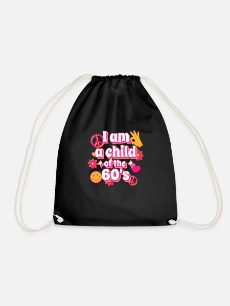 I am a child of the 60s Original Design - Drawstring Bag - black