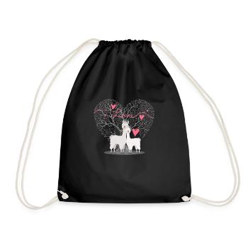 True Love illustrated by cute Alpacas - Drawstring Bag - black - Front