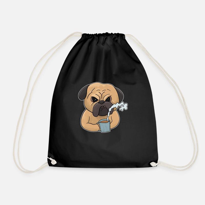 Mürrischer Mops-Hund mit Kaffee Morgenmuffel - Turnbeutel - Schwarz